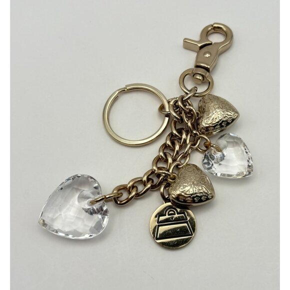 Kathy Van Zeeland Heart Charm Keychain Chunky Gold Tone with Clear Hearts - Picture 7 of 7